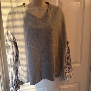 LOFT Heather Gray and Navy Striped Top
